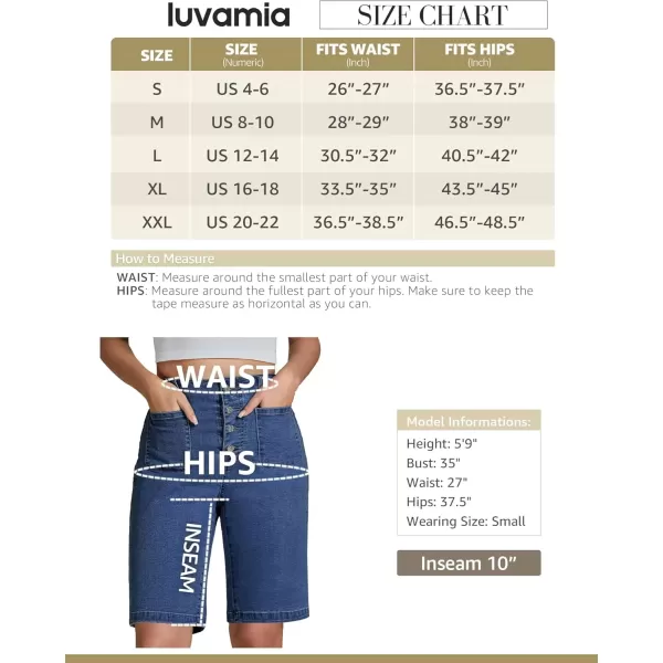 imageluvamia Bermuda Shorts for Women Jean High Waisted Trendy Patch Pockets Casual Summer Button Fly Stretchy Denim ShortsClassic Blue