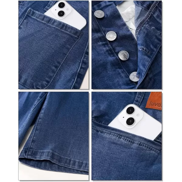 imageluvamia Bermuda Shorts for Women Jean High Waisted Trendy Patch Pockets Casual Summer Button Fly Stretchy Denim ShortsClassic Blue