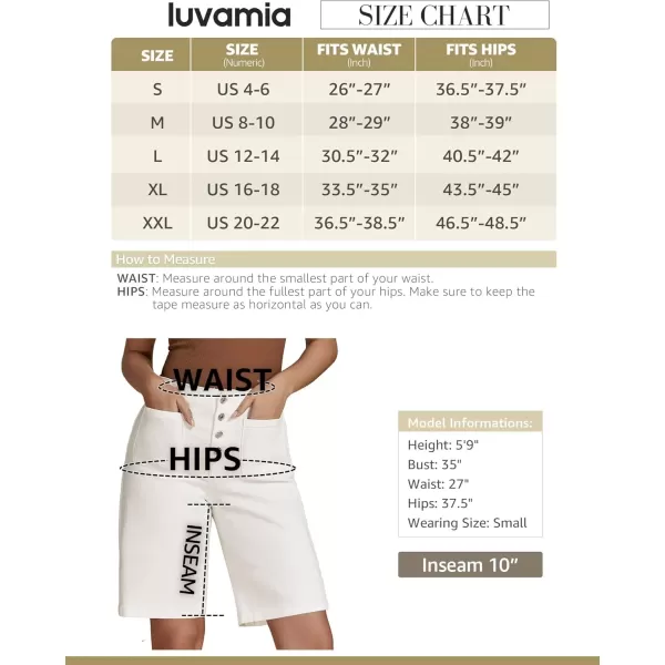 imageluvamia Bermuda Shorts for Women Jean High Waisted Trendy Patch Pockets Casual Summer Button Fly Stretchy Denim ShortsCream White