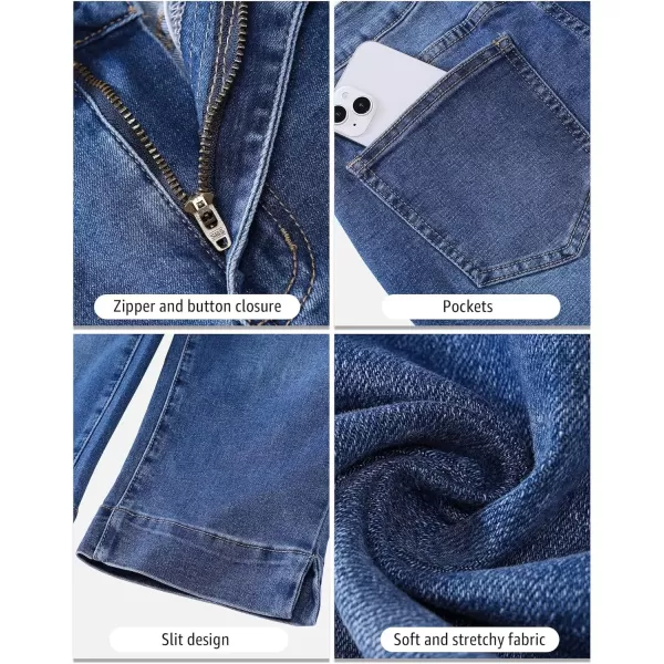 imageluvamia Capri Jeans for Women Trendy High Waisted Slim Split Hem Stretch Denim Jean Capris Cropped Pants Casual SummerNightfall Blue