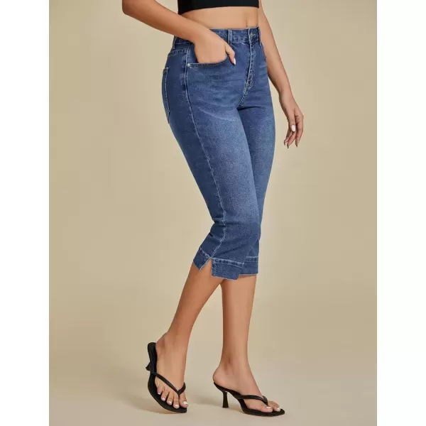 imageluvamia Capri Jeans for Women Trendy High Waisted Slim Split Hem Stretch Denim Jean Capris Cropped Pants Casual SummerNightfall Blue