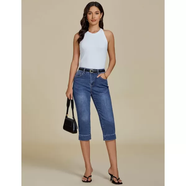 imageluvamia Capri Jeans for Women Trendy High Waisted Slim Split Hem Stretch Denim Jean Capris Cropped Pants Casual SummerNightfall Blue