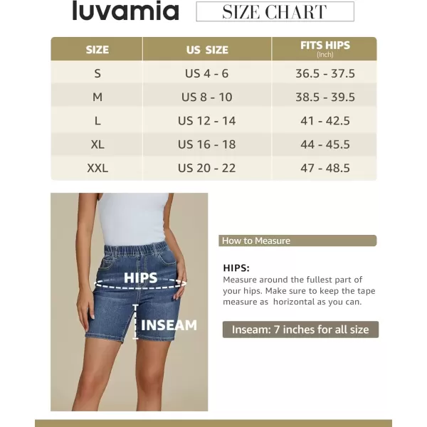 imageluvamia Jean Shorts for Women Trendy Pull On Mid Rise Elastic Waist Summer Casual Stretchy Long Denim Walking ShortsIndigo Classic Blue