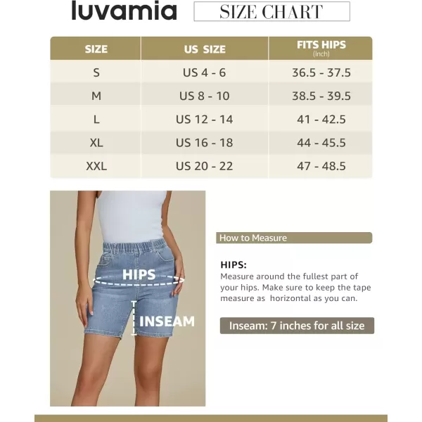 imageluvamia Jean Shorts for Women Trendy Pull On Mid Rise Elastic Waist Summer Casual Stretchy Long Denim Walking ShortsIndigo Cool Blue