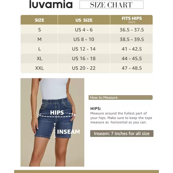 imageluvamia Jean Shorts for Women Trendy Pull On Mid Rise Elastic Waist Summer Casual Stretchy Long Denim Walking ShortsIndigo Dark Blue