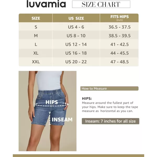 imageluvamia Jean Shorts for Women Trendy Pull On Mid Rise Elastic Waist Summer Casual Stretchy Long Denim Walking ShortsIndigo Medium Blue