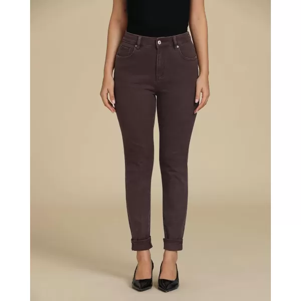 imageluvamia Skinny Jeans for Women Trendy High Waisted Fold Hem Slim Fit Stretchy Denim Pants Jeggings Jeans with PocketsBrown