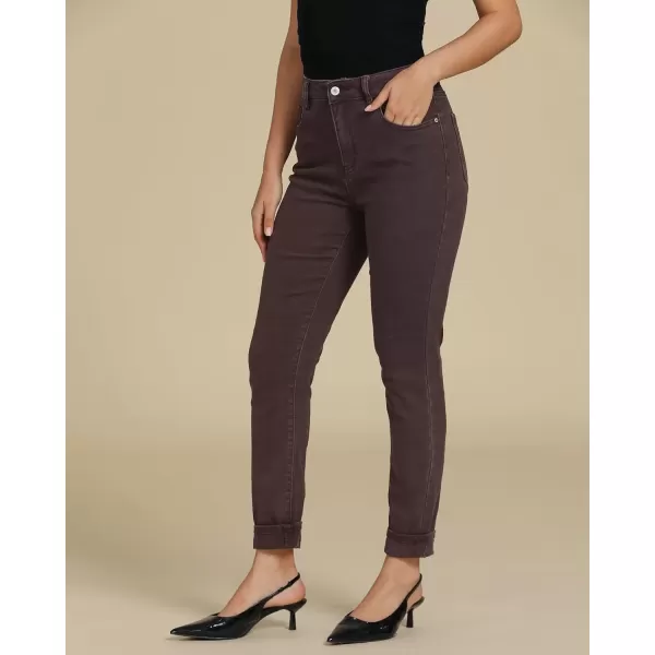 imageluvamia Skinny Jeans for Women Trendy High Waisted Fold Hem Slim Fit Stretchy Denim Pants Jeggings Jeans with PocketsBrown