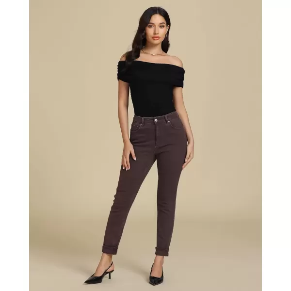 imageluvamia Skinny Jeans for Women Trendy High Waisted Fold Hem Slim Fit Stretchy Denim Pants Jeggings Jeans with PocketsBrown