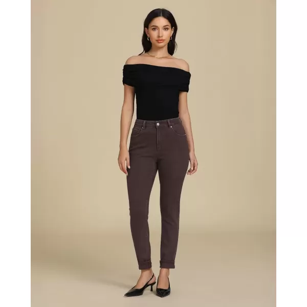 imageluvamia Skinny Jeans for Women Trendy High Waisted Fold Hem Slim Fit Stretchy Denim Pants Jeggings Jeans with PocketsBrown