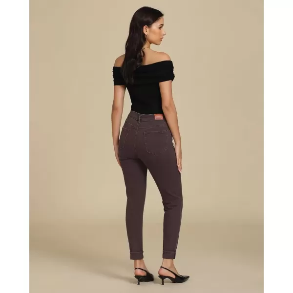 imageluvamia Skinny Jeans for Women Trendy High Waisted Fold Hem Slim Fit Stretchy Denim Pants Jeggings Jeans with PocketsBrown