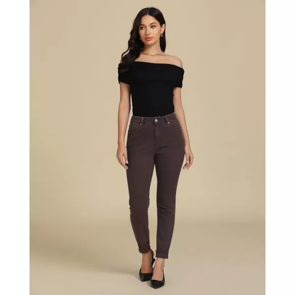 imageluvamia Skinny Jeans for Women Trendy High Waisted Fold Hem Slim Fit Stretchy Denim Pants Jeggings Jeans with PocketsBrown