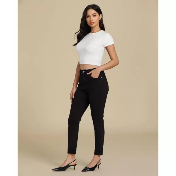 imageluvamia Skinny Jeans for Women Trendy High Waisted Fold Hem Slim Fit Stretchy Denim Pants Jeggings Jeans with PocketsTrue Black