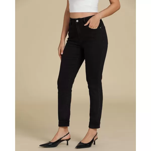 imageluvamia Skinny Jeans for Women Trendy High Waisted Fold Hem Slim Fit Stretchy Denim Pants Jeggings Jeans with PocketsTrue Black