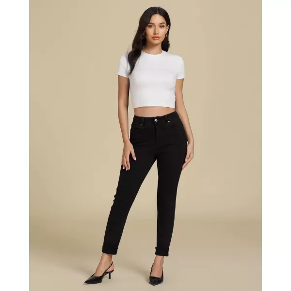 imageluvamia Skinny Jeans for Women Trendy High Waisted Fold Hem Slim Fit Stretchy Denim Pants Jeggings Jeans with PocketsTrue Black