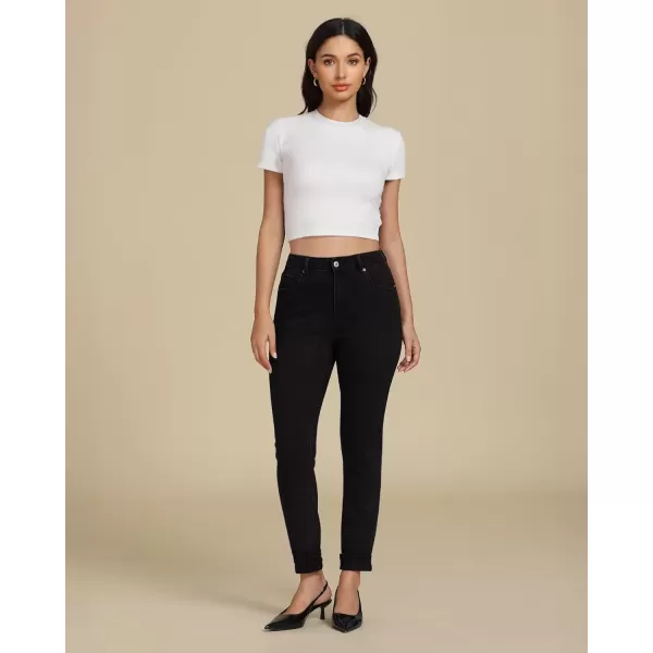 imageluvamia Skinny Jeans for Women Trendy High Waisted Fold Hem Slim Fit Stretchy Denim Pants Jeggings Jeans with PocketsTrue Black