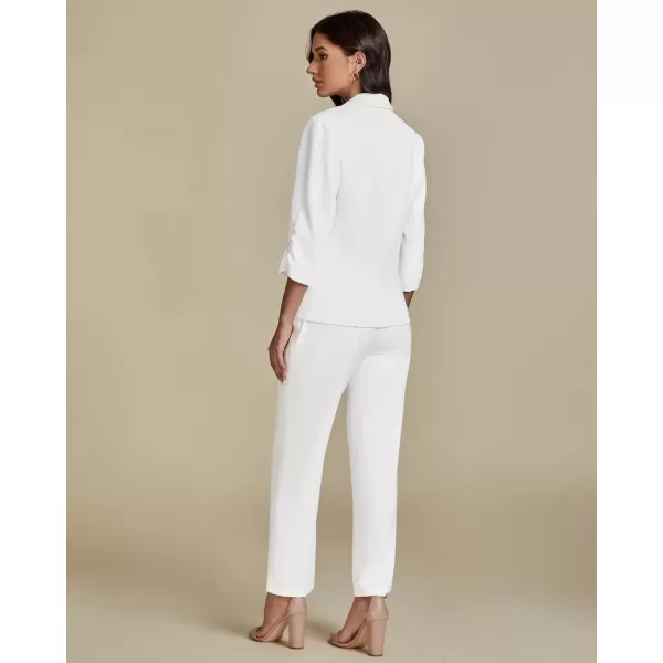 imageluvamia Pant Suits for Women Dressy 2 Piece Business Casual Outfits 34 Sleeve Blazer Straight Leg Pant Sets Office WorkCream White
