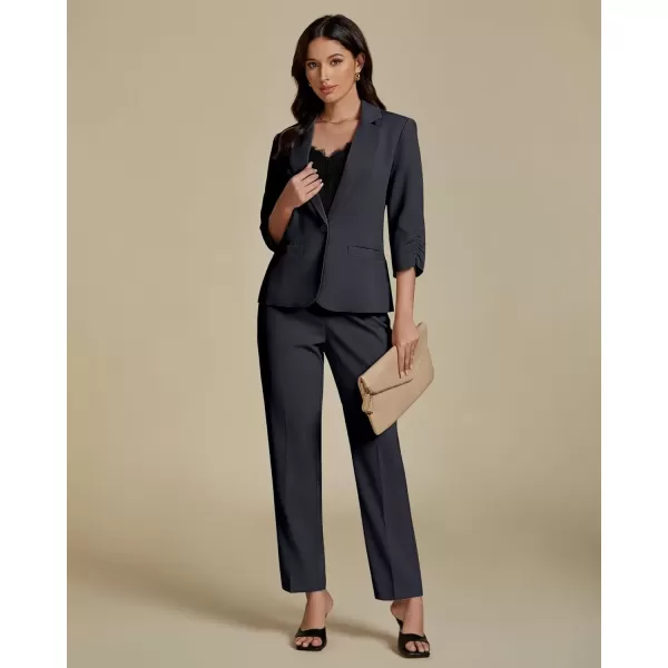 imageluvamia Pant Suits for Women Dressy 2 Piece Business Casual Outfits 34 Sleeve Blazer Straight Leg Pant Sets Office WorkDark Grey