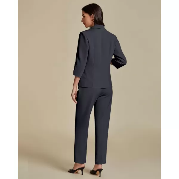 imageluvamia Pant Suits for Women Dressy 2 Piece Business Casual Outfits 34 Sleeve Blazer Straight Leg Pant Sets Office WorkDark Grey