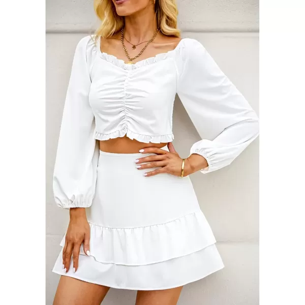 imageluvamia 2023 Two Piece Outfits for Women Summer Tiered Skirt Sets 2 Pieces with Shorts Ruched Top Romper Matching Set