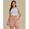 imageluvamia Linen Shorts for Women Trendy High Waisted Casual Summer Pull On Drawstring Beach Loost Fit Shorts with PocketsPink