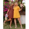 imageluvamia Shirt Dresses for Women Button Down Babydoll Collared Swing A Line Short Tunic DressBurnt Ochre