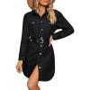 imageluvamia Denim Dress for Women 2024 Jean Spring Dressescowgirl Western Casual Long Sleeve Button Down Dress with PocketsFaded Black