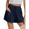 imageluvamia Linen Shorts for Women Trendy High Waisted Casual Summer Pull On Drawstring Beach Loost Fit Shorts with PocketsNavy Blue