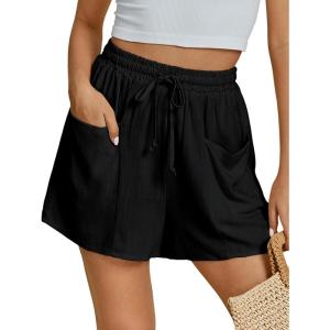 imageluvamia Linen Shorts for Women Trendy High Waisted Casual Summer Pull On Drawstring Beach Loost Fit Shorts with PocketsBlack