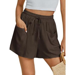 imageluvamia Linen Shorts for Women Trendy High Waisted Casual Summer Pull On Drawstring Beach Loost Fit Shorts with PocketsCoffee Brown