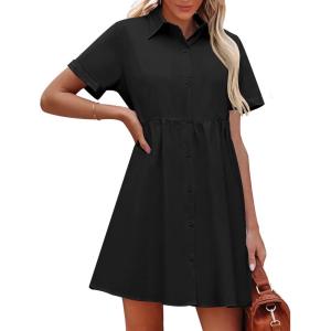 imageluvamia Shirt Dresses for Women Button Down Babydoll Collared Swing A Line Short Tunic DressBlack