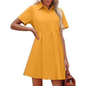 imageluvamia Shirt Dresses for Women Button Down Babydoll Collared Swing A Line Short Tunic DressRadiant Yellow