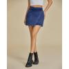 imageluvamia Jean Skirts for Women Denim Mini Trendy High Waisted Stretchy Asymmetrical Faux Wrap Short Skirt with PocketsClassic Blue