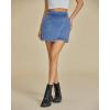 imageluvamia Jean Skirts for Women Denim Mini Trendy High Waisted Stretchy Asymmetrical Faux Wrap Short Skirt with PocketsMedium Blue