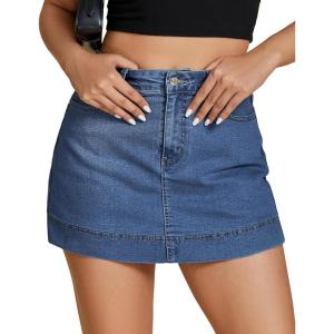 imageluvamia Jean Skorts for Woman Trendy High Waisted Stretchy Denim Skirt with Shorts Y2K Mini Skort Skirts Country ConcertClassic Blue