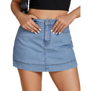 imageluvamia Jean Skorts for Woman Trendy High Waisted Stretchy Denim Skirt with Shorts Y2K Mini Skort Skirts Country ConcertMedium Blue