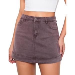 imageluvamia Jean Skorts for Woman Trendy High Waisted Stretchy Denim Skirt with Shorts Y2K Mini Skort Skirts Country ConcertPecan Brown