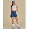 imageluvamia Jean Shorts for Women High Waisted Trendy Casual Utility Stretchy Denim Jorts Cutoff Long Shorts with PocketsClassic Blue