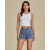 imageluvamia Jean Shorts for Women High Waisted Trendy Flat Pockets Cutoff Stretchy Denim Shorts Casual SummerBay Blue