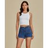 imageluvamia Jean Shorts for Women High Waisted Trendy Flat Pockets Cutoff Stretchy Denim Shorts Casual SummerClassic Blue