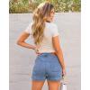 imageluvamia Jean Shorts for Women High Waisted Trendy Flat Pockets Cutoff Stretchy Denim Shorts Casual SummerCool Blue