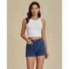 imageluvamia Jean Shorts for Women High Waisted Trendy Flat Pockets Cutoff Stretchy Denim Shorts Casual SummerDark Blue