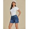 imageluvamia Jean Shorts for Women Trendy High Waisted Stretchy Denim Summer Casual Raw Hem Mom Long Shorts Cutoff JortsClassic Blue