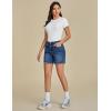 imageluvamia Jean Shorts for Women Trendy High Waisted Stretchy Denim Summer Casual Raw Hem Mom Long Shorts Cutoff JortsClassic Blue