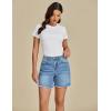 imageluvamia Jean Shorts for Women Trendy High Waisted Stretchy Denim Summer Casual Raw Hem Mom Long Shorts Cutoff JortsLakeside Blue