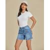 imageluvamia Jean Shorts for Women Trendy High Waisted Stretchy Denim Summer Casual Raw Hem Mom Long Shorts Cutoff JortsLakeside Blue