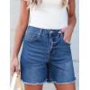 imageluvamia Jean Shorts for Women Trendy High Waisted Stretchy Denim Summer Casual Raw Hem Mom Long Shorts Cutoff JortsMedium Blue