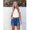 imageluvamia Jean Shorts for Women Trendy High Waisted Stretchy Denim Summer Casual Raw Hem Mom Long Shorts Cutoff JortsMedium Blue