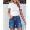 imageluvamia Jean Shorts for Women Trendy High Waisted Stretchy Denim Summer Casual Raw Hem Mom Long Shorts Cutoff JortsMedium Blue