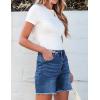 imageluvamia Jean Shorts for Women Trendy High Waisted Stretchy Denim Summer Casual Raw Hem Mom Long Shorts Cutoff JortsMedium Blue